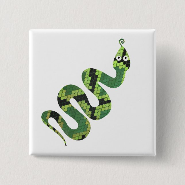 Snake Black and Green Print Silhouette 2 Inch Square Button (Front)