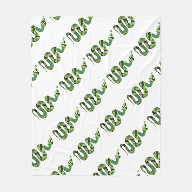 Snake Black and Green Print Silhouette Fleece Blanket (Front)