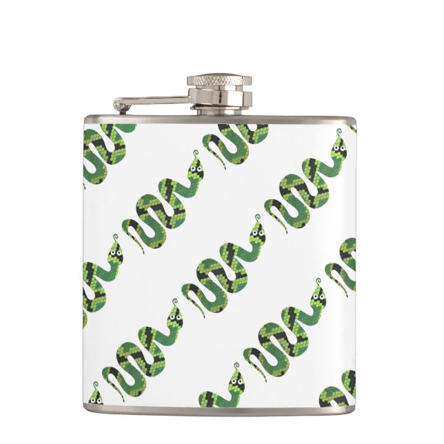 Snake Black and Green Print Silhouette Hip Flask (Front)