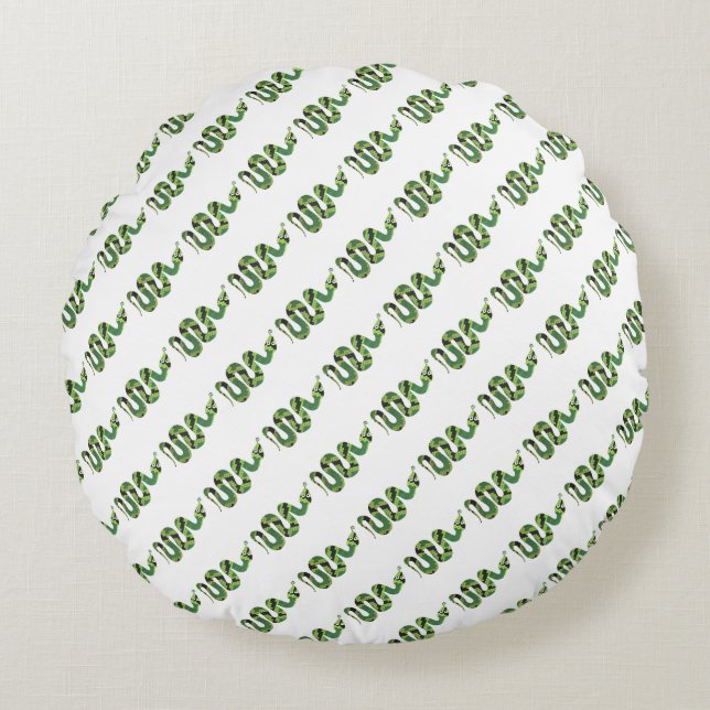 Snake Black and Green Print Silhouette Round Pillow (Front)