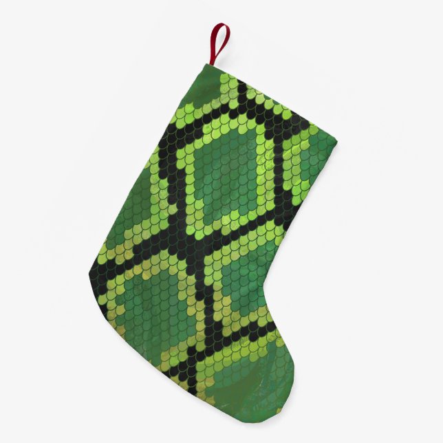 Snake Black and Green Print Small Christmas Stocking (Front (Hanging))