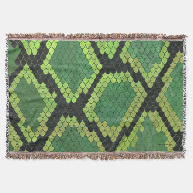 Snake Black and Green Print Throw Blanket (Front)