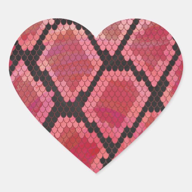 Snake Black and Red Print Heart Sticker (Front)