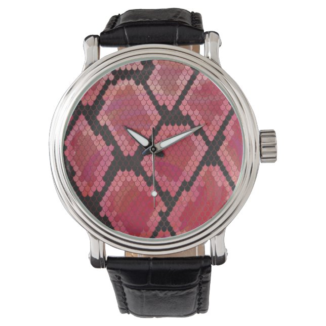 Snake Black and Red Print Watch (Front)