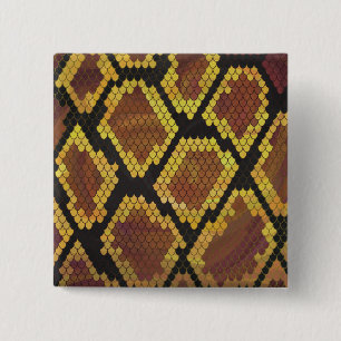 Snake Brown and Gold Print 2 Inch Square Button