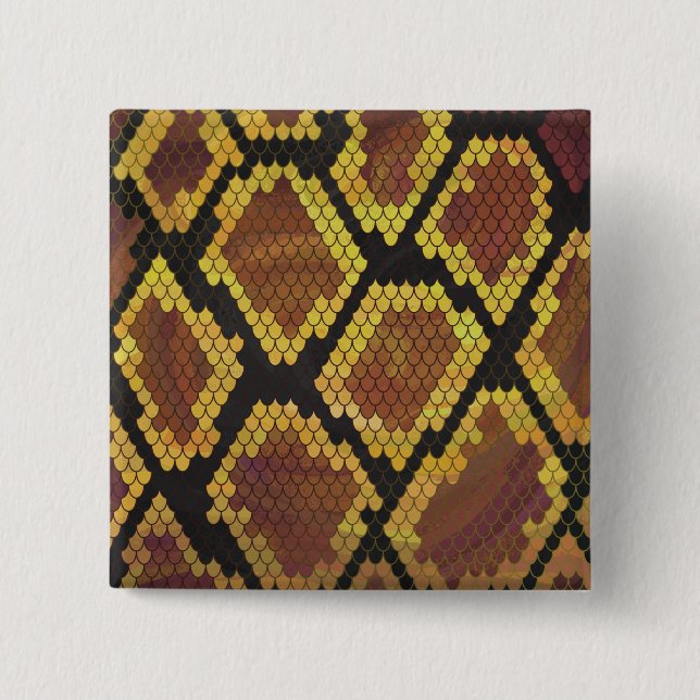 Snake Brown and Gold Print 2 Inch Square Button (Front)