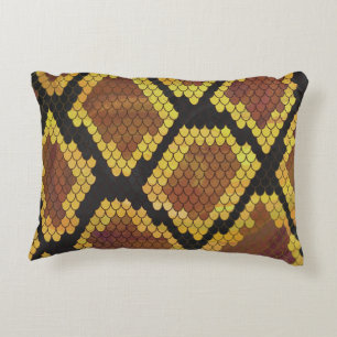 Snake Brown and Gold Print Accent Pillow