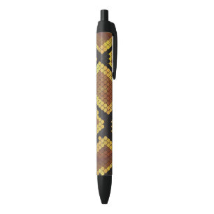 Snake Brown and Gold Print Black Ink Pen