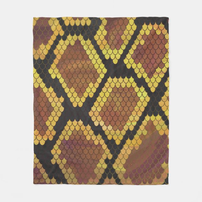 Snake Brown and Gold Print Fleece Blanket (Front)