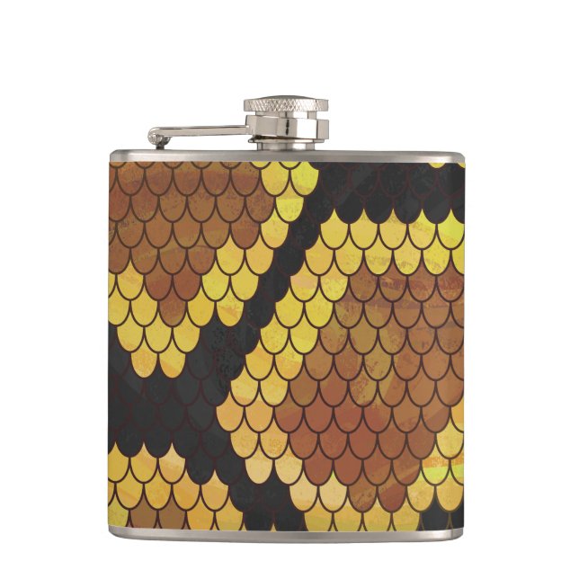 Snake Brown and Gold Print Hip Flask (Front)