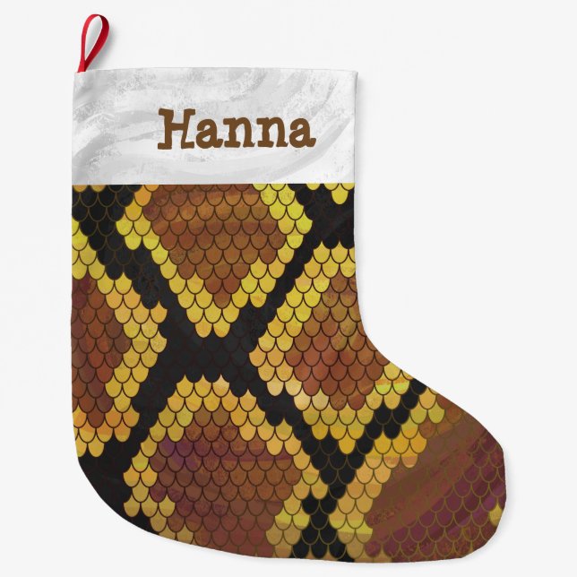 Snake Brown and Gold Print Large Christmas Stocking (Front)