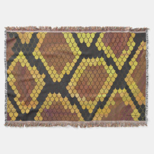 Snake Brown and Gold Print Throw Blanket