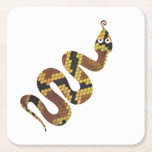 Snake Brown and Gold Silhouette Square Paper Coaster