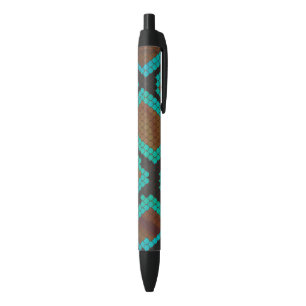 Snake Brown and Teal Print Black Ink Pen