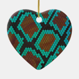 Snake Brown and Teal Print Ceramic Ornament