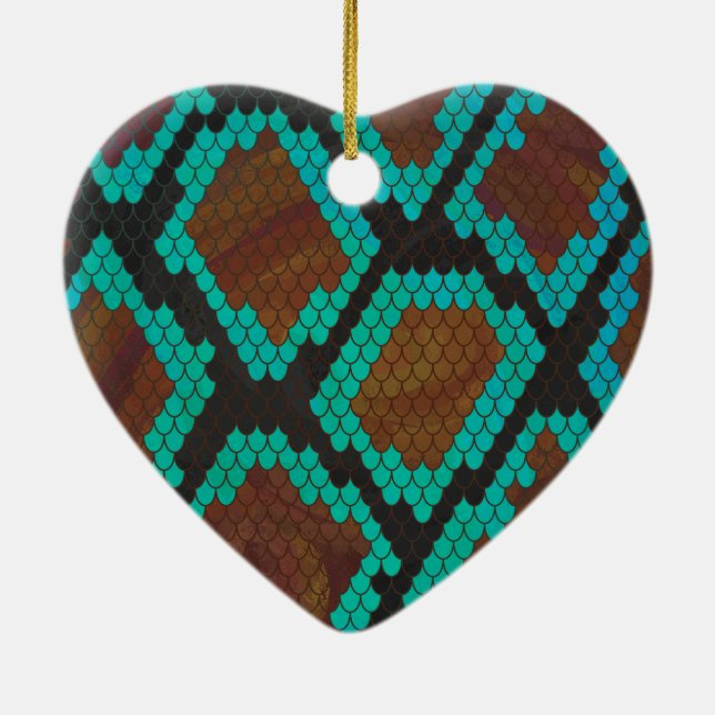 Snake Brown and Teal Print Ceramic Ornament (Back)