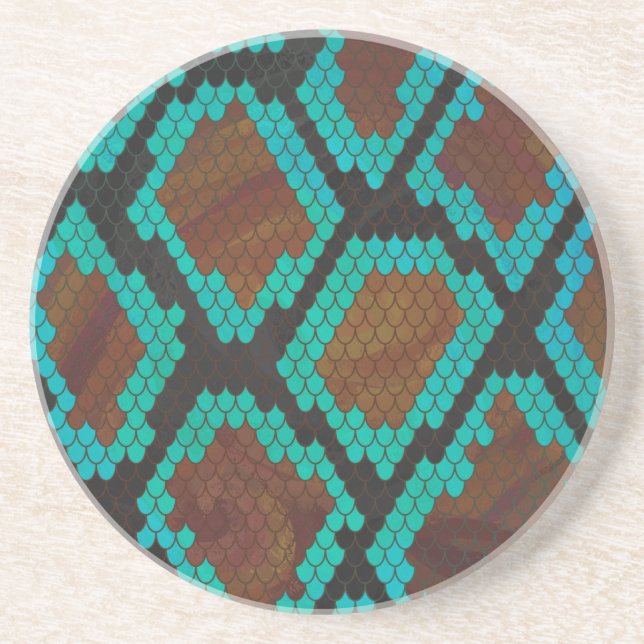 Snake Brown and Teal Print Coaster (Front)