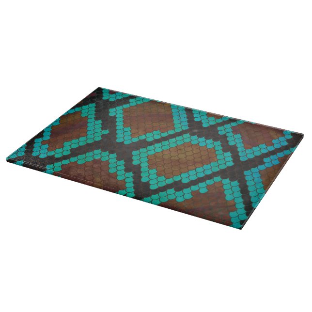 Snake Brown and Teal Print Cutting Board (Corner)