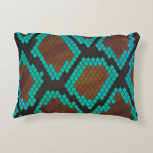 Snake Brown and Teal Print Decorative Pillow
