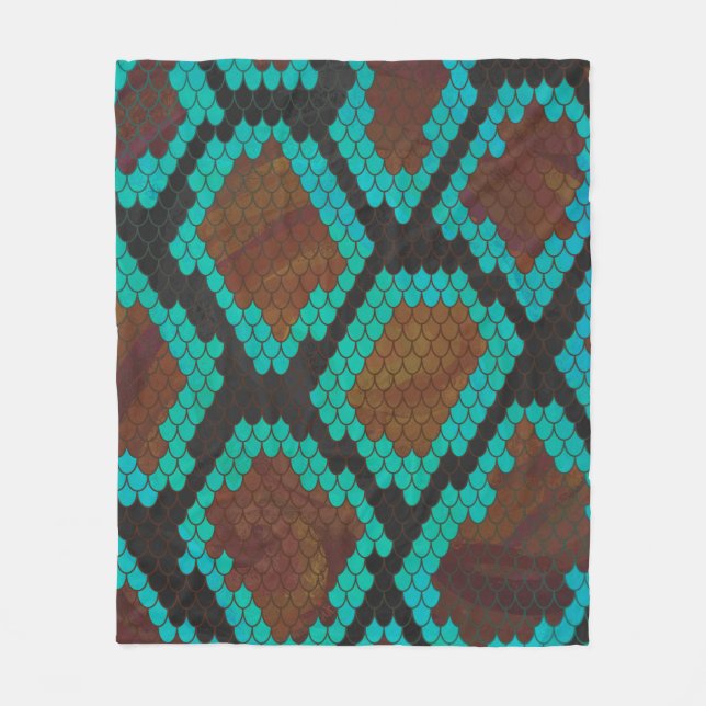 Snake Brown and Teal Print Fleece Blanket (Front)