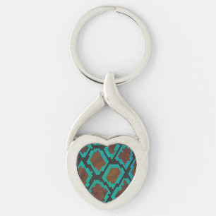 Snake Brown and Teal Print Keychain