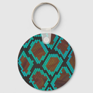 Snake Brown and Teal Print Keychain