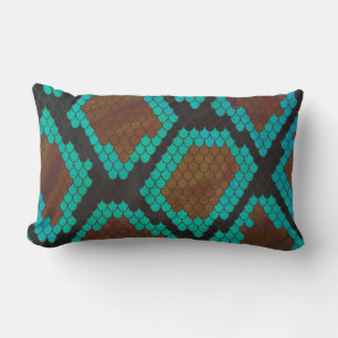 Snake Brown and Teal Print Lumbar Pillow