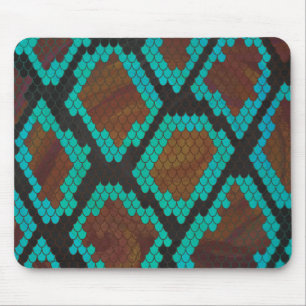 Snake Brown and Teal Print Mouse Pad