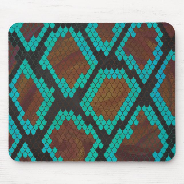 Snake Brown and Teal Print Mouse Pad (Front)