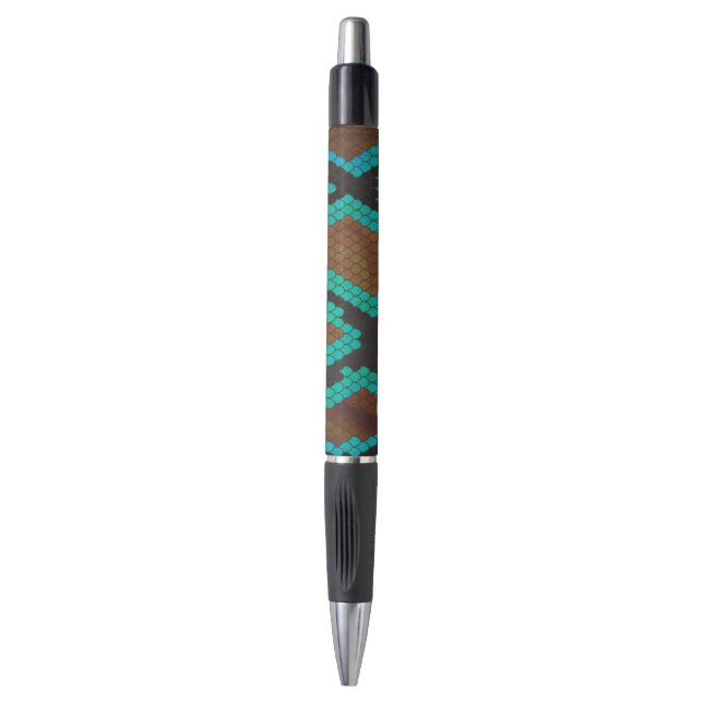 Snake Brown and Teal Print Pen (Front Vertical)