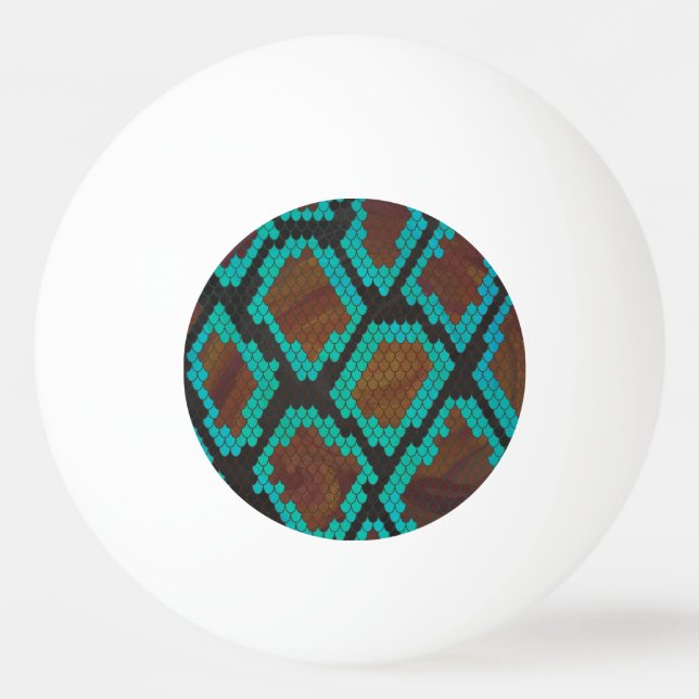 Snake Brown and Teal Print Ping Pong Ball (Front)
