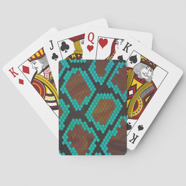 Snake Brown and Teal Print Playing Cards (Back)