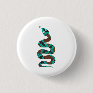 Snake Brown and Teal Print Silhouette 1 Inch Round Button