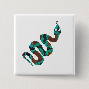 Snake Brown and Teal Print Silhouette 2 Inch Square Button