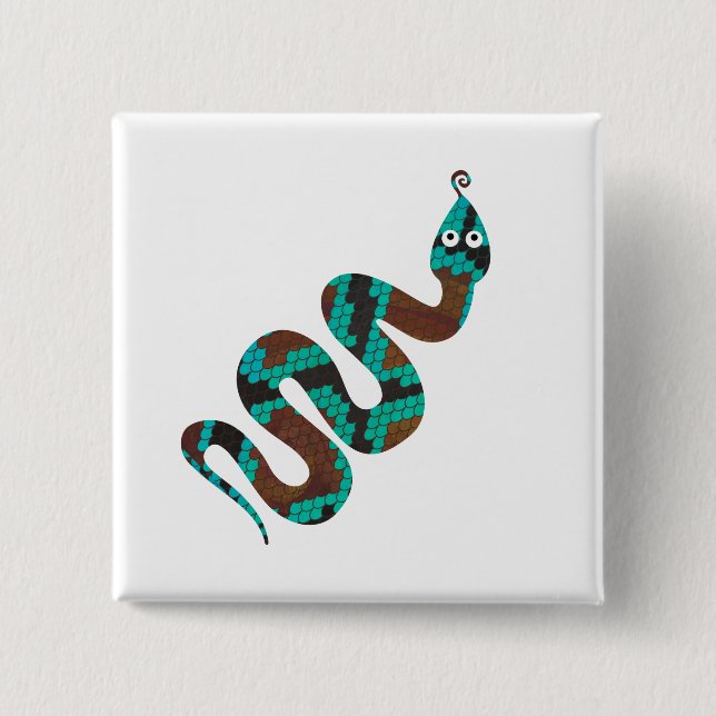 Snake Brown and Teal Print Silhouette 2 Inch Square Button (Front)