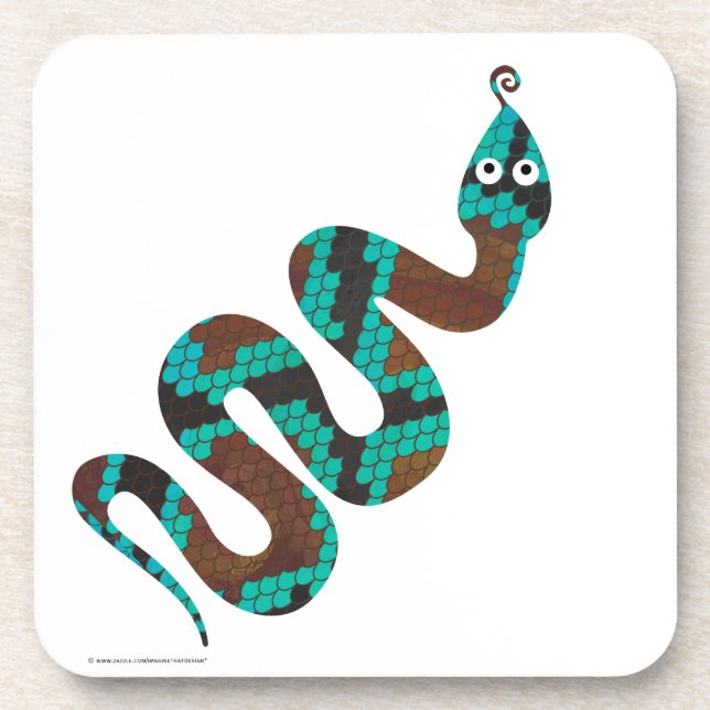 Snake Brown and Teal Print Silhouette Coaster (Front)