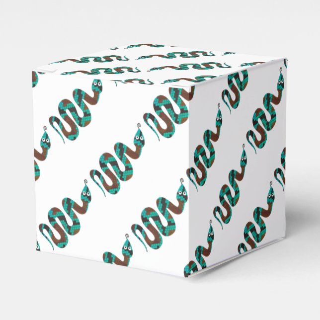 Snake Brown and Teal Print Silhouette Favor Box (Front Side)