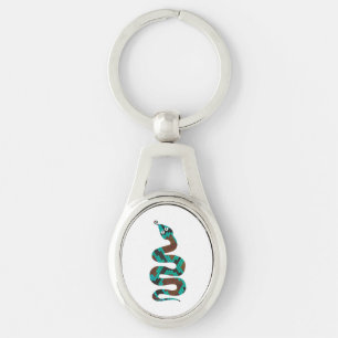 Snake Brown and Teal Print Silhouette Keychain