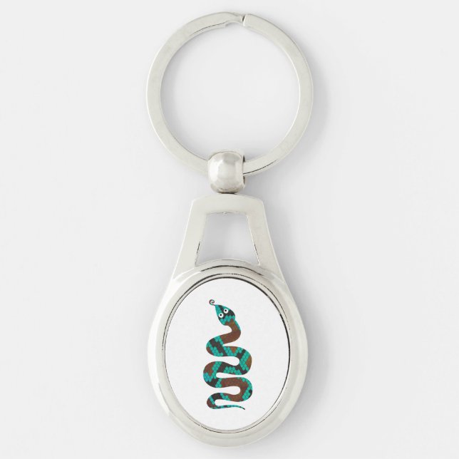 Snake Brown and Teal Print Silhouette Keychain (Front)