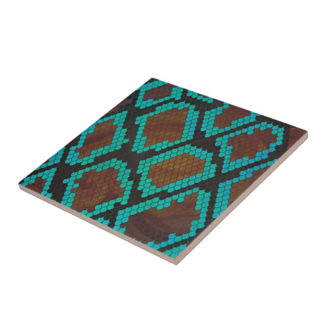 Snake Brown and Teal Print Tile (Side)