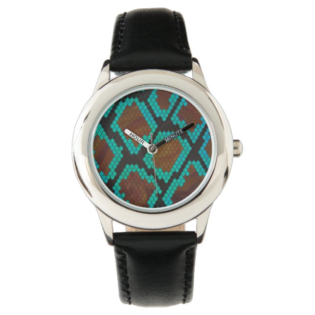 Snake Brown and Teal Print Watch (Front)