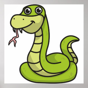 Snake cartoon gift animal snakes green poster
