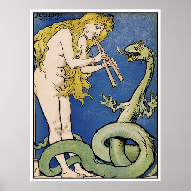 Snake Charmer - Art Nouveau Vintage Art Poster (Front)