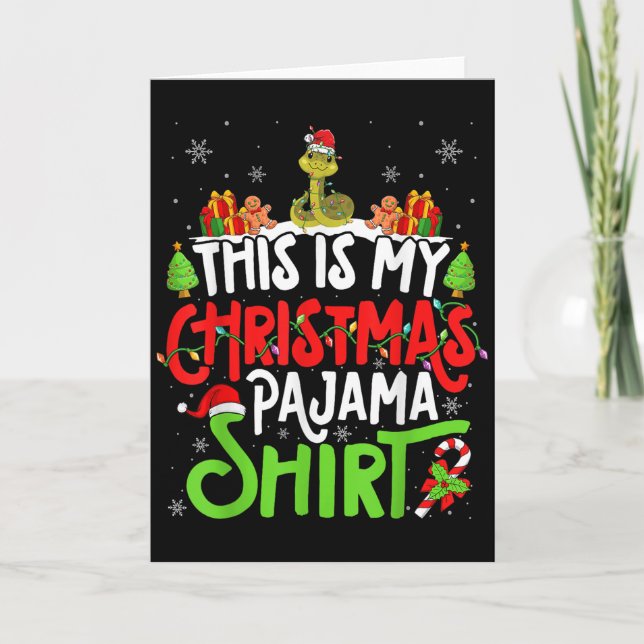 Snake Christmas Pajama Shirt Snake Lover  Card (Front)