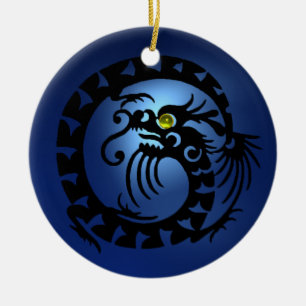 SNAKE DRAGON Black and Blue Sapphire Ceramic Ornament