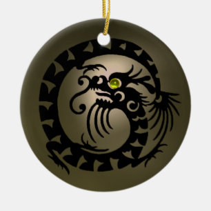SNAKE DRAGON Black and Grey Agate Ceramic Ornament