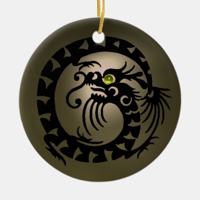 SNAKE DRAGON Black and Grey  Agate Ceramic Ornament (Front)
