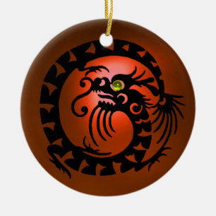 SNAKE DRAGON Black and Orange Agate Ceramic Ornament
