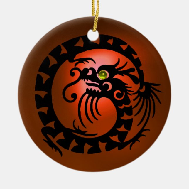SNAKE DRAGON  Black and Orange Agate Ceramic Ornament (Front)