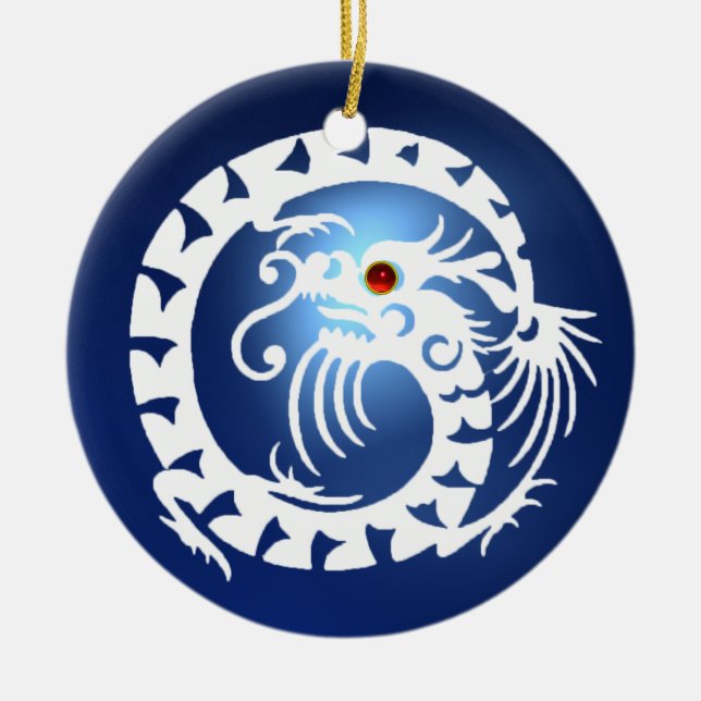 SNAKE DRAGON Black and White Blue Sapphire Ceramic Ornament (Front)